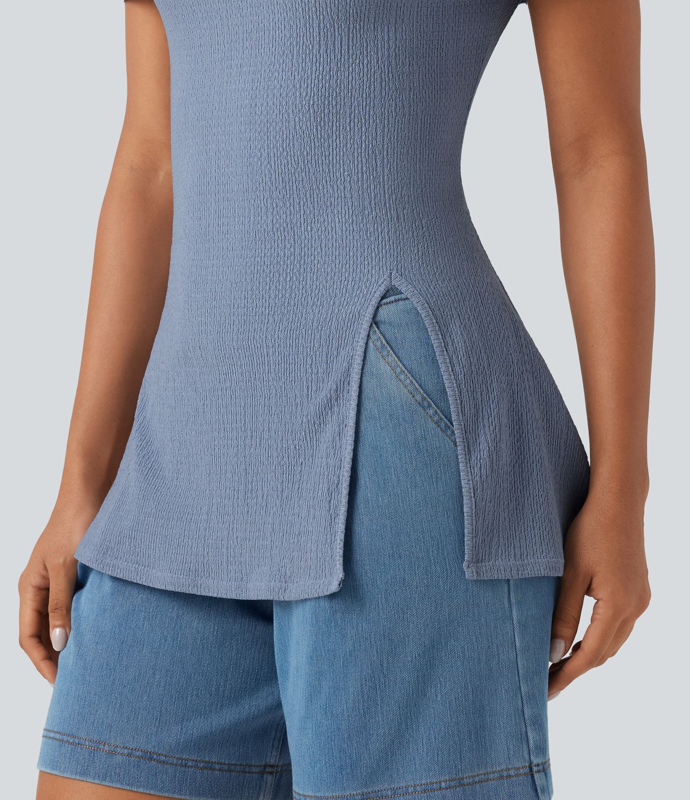 Off Shoulder Short Sleeve Split Hem Casual Top