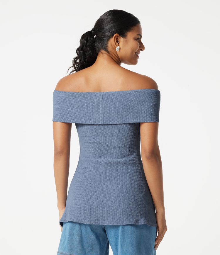 Off Shoulder Short Sleeve Split Hem Casual Top