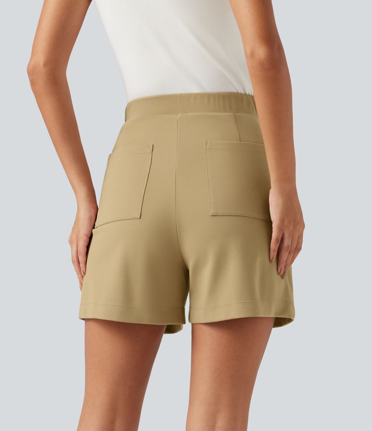 Super High Waisted Crossover Work Shorts 4'' with Pockets