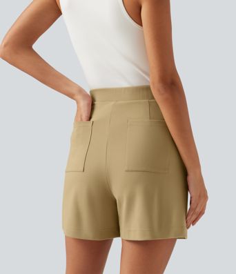 Super High Waisted Crossover Work Shorts 4'' with Pockets