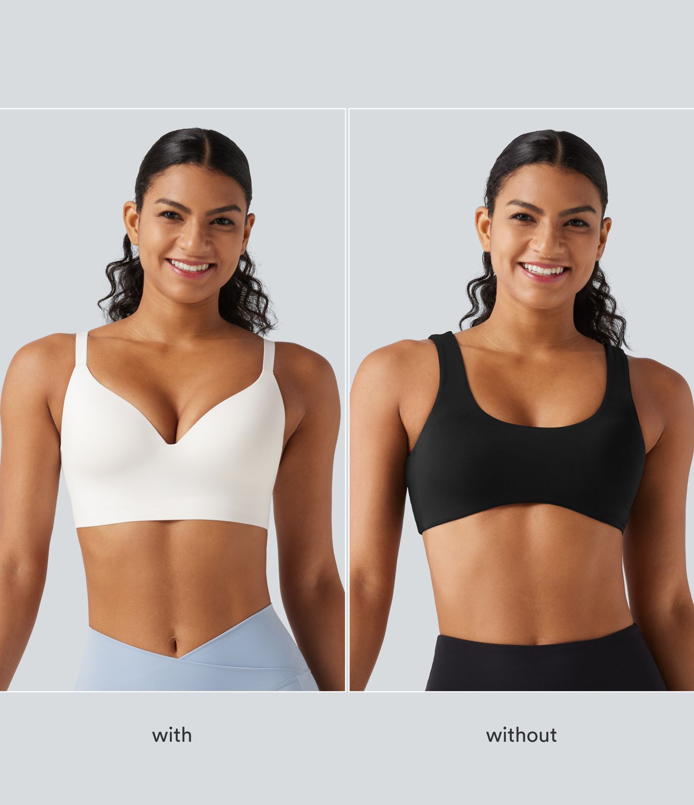 SoftlyZero™ Low Support Deep V Neck Non-Removable Pad Push Up Yoga Sports Bra-UPF50+