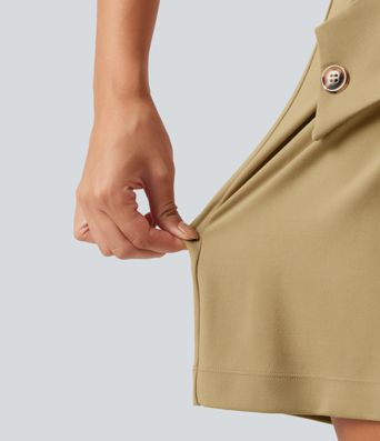 Super High Waisted Crossover Work Shorts 4'' with Pockets