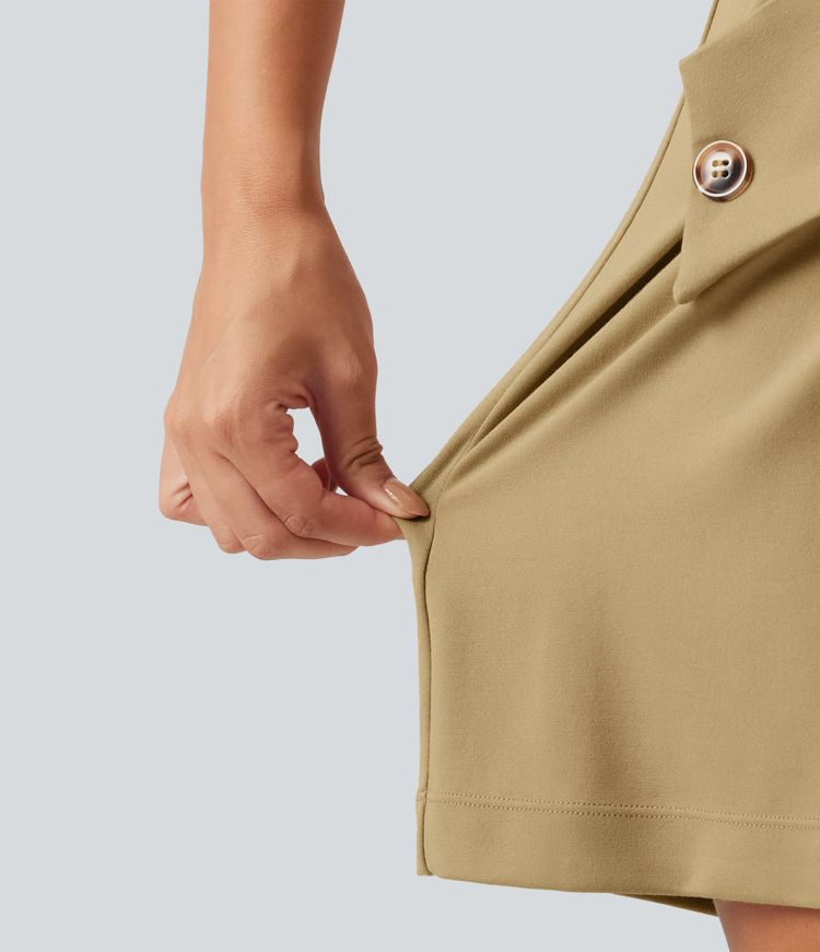 Super High Waisted Crossover Work Shorts 4'' with Pockets