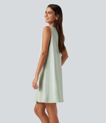 Round Neck Sleeveless Cotton Linen Mini Casual Dress with Pockets Round Neck Sleeveless Cotton Linen Mini Casual Dress with Pockets