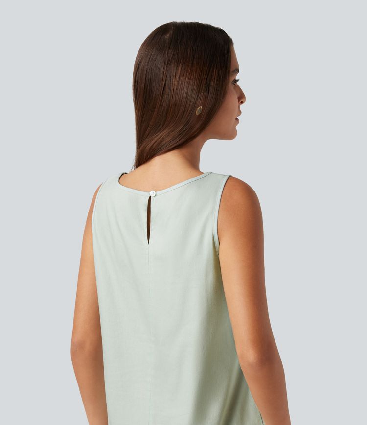 Round Neck Sleeveless Cotton Linen Mini Casual Dress with Pockets Round Neck Sleeveless Cotton Linen Mini Casual Dress with Pockets