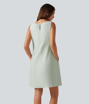 Round Neck Sleeveless Cotton Linen Mini Casual Dress with Pockets Round Neck Sleeveless Cotton Linen Mini Casual Dress with Pockets