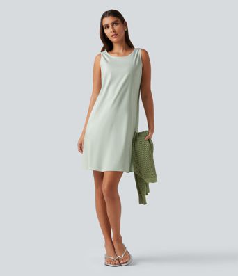 Round Neck Sleeveless Cotton Linen Mini Casual Dress with Pockets Round Neck Sleeveless Cotton Linen Mini Casual Dress with Pockets