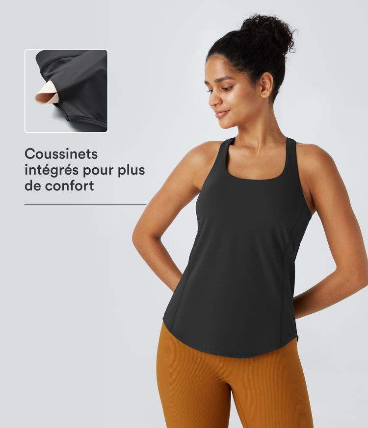 Halara UltraSculpt™ Débardeur De Course à Col en U Dos Nu Ourlet Incurvé Croisé