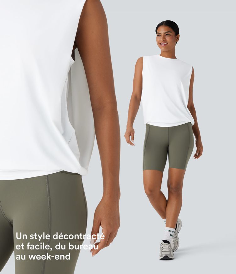 Débardeur de yoga col rond froncé, tissu rafraîchissant - Protection UPF50+