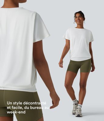 Haut de sport col rond manches courtes effet frais InstantCool avec fronces, protection solaire UPF50+ Haut de sport col rond manches courtes effet frais InstantCool avec fronces, protection solaire UPF50+