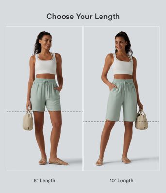 High Waisted Drawstring Casual Linen-Blend Bermuda Shorts 10'' with Pockets High Waisted Drawstring Casual Linen-Blend Bermuda Shorts 10'' with Pockets