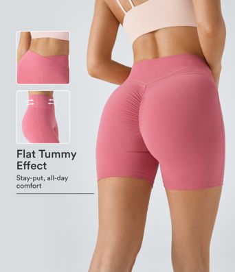 SoftlyZero™ Yüksek Bel Çapraz Büzgülü Yoga Şortu 5''