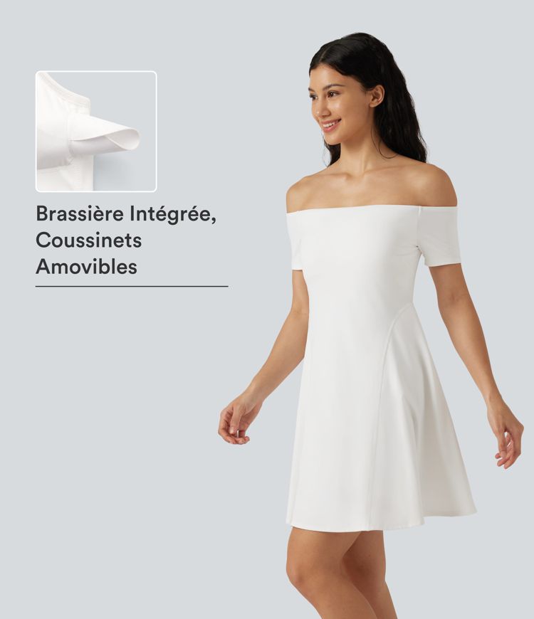 Robe mini SoftlyZero™ Plush épaules dénudées à manches courtes, maintien intégré, bonnets B à E