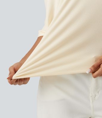 Ribbed Knit Off Shoulder Batwing Sleeve Casual Top