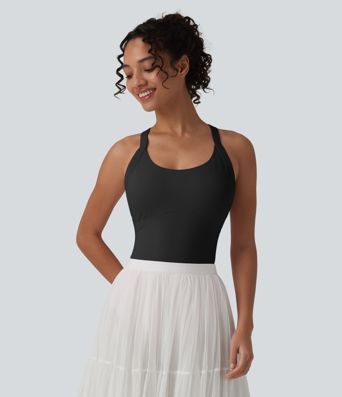 SoftlyZero™ Airy Twisted Backless Adjustable Buckle U-Neck Sleeveless Built-in Bra InstantCool Casual Bodysuit SoftlyZero™ Airy Twisted Backless Adjustable Buckle U-Neck Sleeveless Built-in Bra InstantCool Casual Bodysuit
