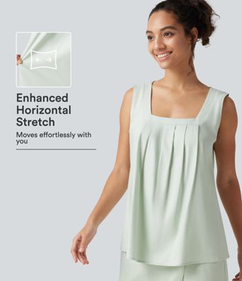 Square Neck Casual Linen-Blend Tank Top Square Neck Casual Linen-Blend Tank Top