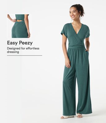 V Neck Batwing Sleeve Ruched Casual Jumpsuit with Pockets-Easy Peezy Edition V Neck Batwing Sleeve Ruched Casual Jumpsuit with Pockets-Easy Peezy Edition