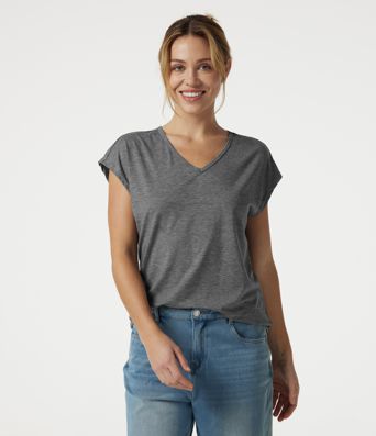 Afslappet meleret casual T-shirt med V-hals og korte ærmer