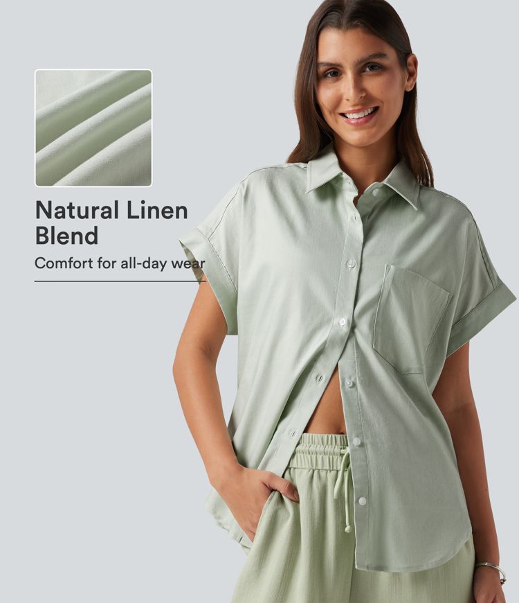 Short Sleeve Casual Cotton Linen Shirt with Pocket Short Sleeve Casual Cotton Linen Shirt with Pocket