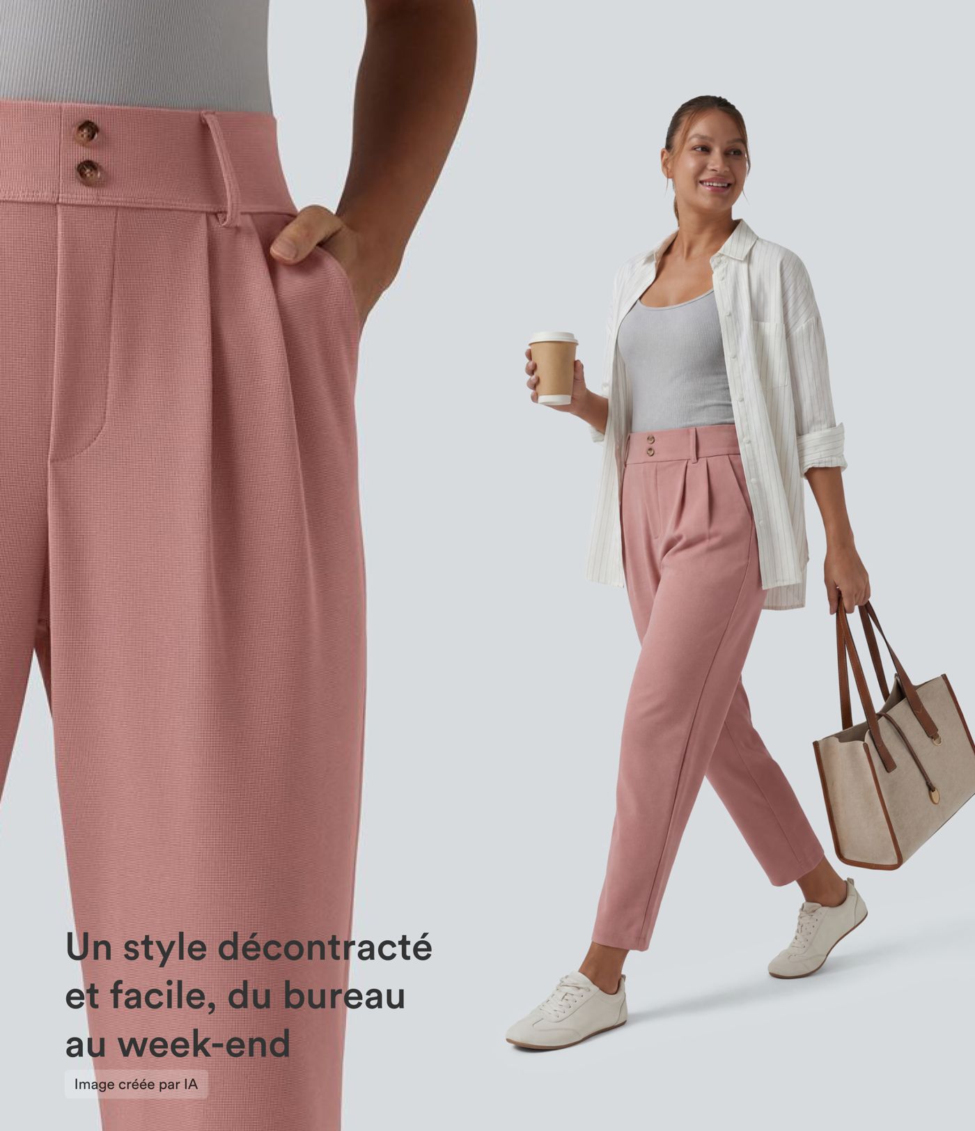 Halara Flex™ Pantalones de trabajo de talle alto, de corte cónico en tejido waffle, con bolsillos Halara Flex™ Pantalones de trabajo de talle alto, de corte cónico en tejido waffle, con bolsillos