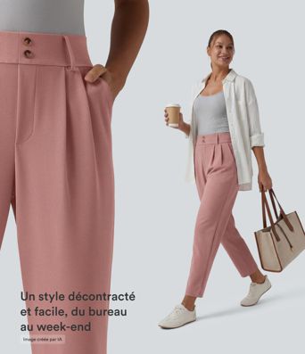 Halara Flex™ Pantalones de trabajo de talle alto, de corte cónico en tejido waffle, con bolsillos Halara Flex™ Pantalones de trabajo de talle alto, de corte cónico en tejido waffle, con bolsillos