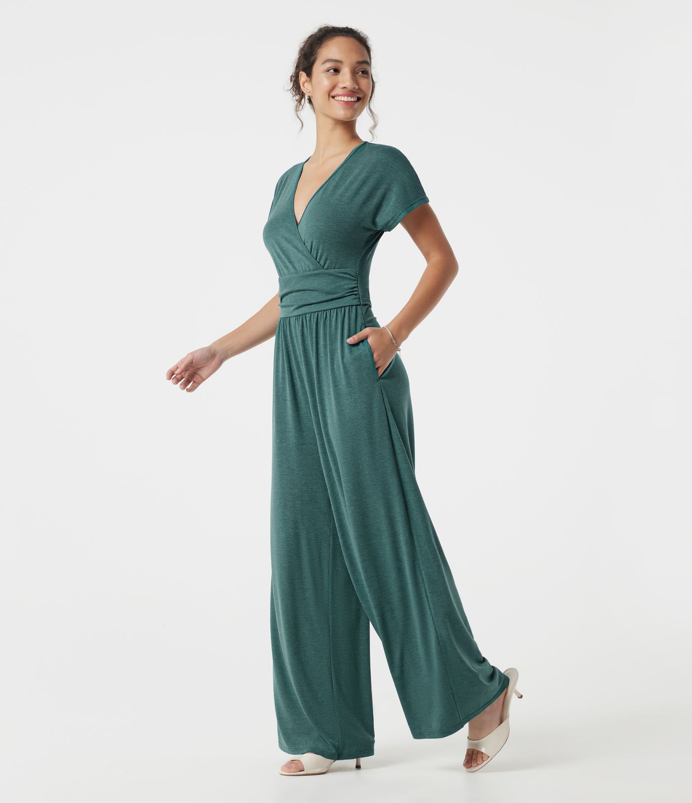 V Neck Batwing Sleeve Ruched Casual Jumpsuit with Pockets-Easy Peezy Edition V Neck Batwing Sleeve Ruched Casual Jumpsuit with Pockets-Easy Peezy Edition