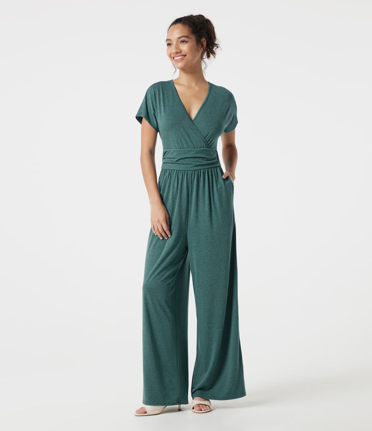 V Neck Batwing Sleeve Ruched Casual Jumpsuit with Pockets-Easy Peezy Edition V Neck Batwing Sleeve Ruched Casual Jumpsuit with Pockets-Easy Peezy Edition