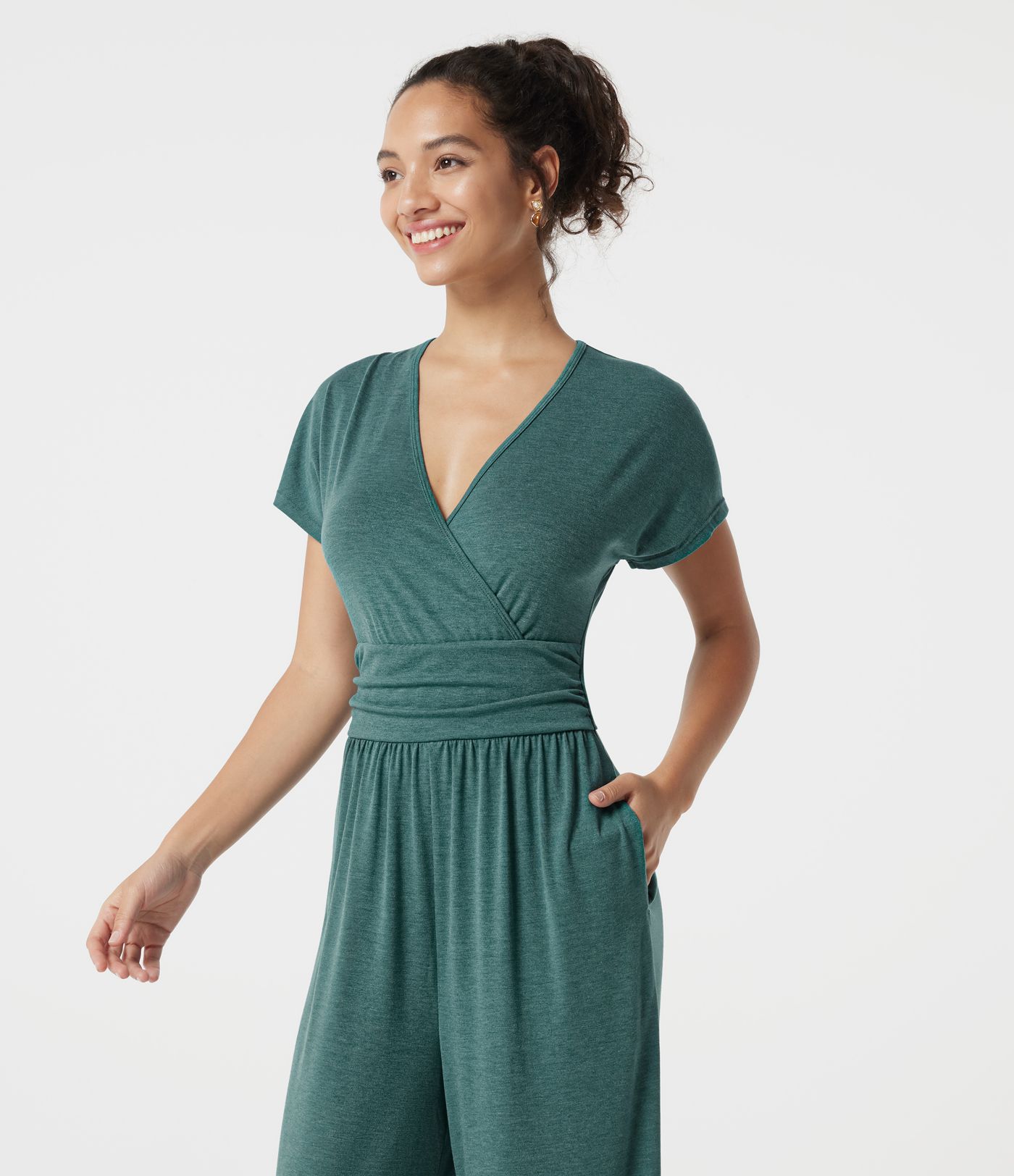 V Neck Batwing Sleeve Ruched Casual Jumpsuit with Pockets-Easy Peezy Edition V Neck Batwing Sleeve Ruched Casual Jumpsuit with Pockets-Easy Peezy Edition