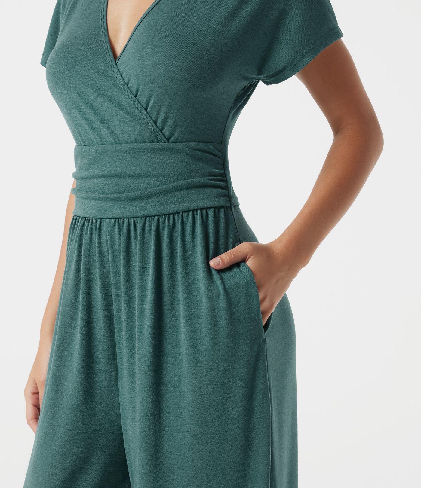 V Neck Batwing Sleeve Ruched Casual Jumpsuit with Pockets-Easy Peezy Edition V Neck Batwing Sleeve Ruched Casual Jumpsuit with Pockets-Easy Peezy Edition