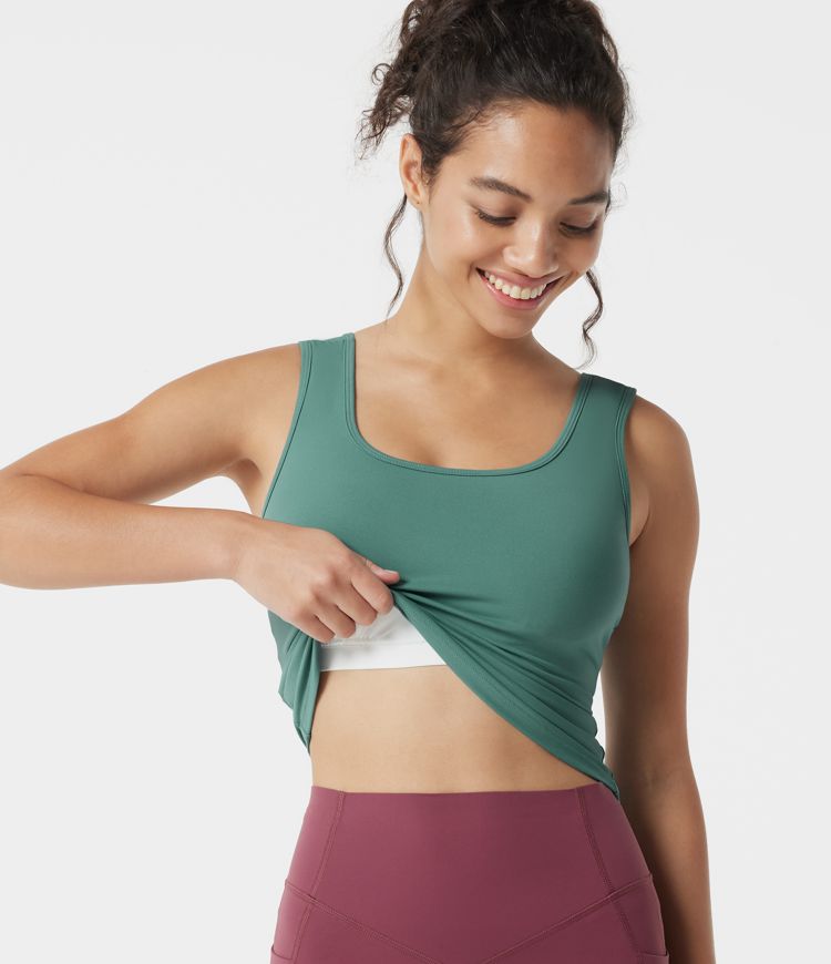 U Neck Built-in Bra Casual Tank Top