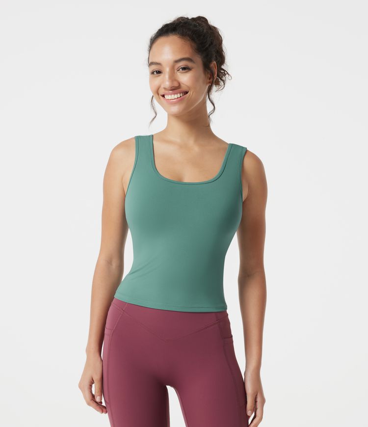 U Neck Built-in Bra Casual Tank Top