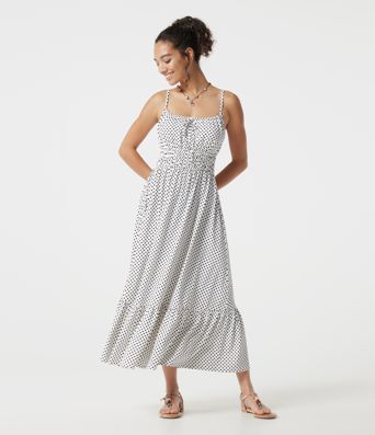Robe nuisette midi fluide à pois avec lien à nouer à l’avant Robe nuisette midi fluide à pois avec lien à nouer à l’avant