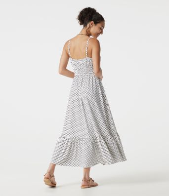 Robe nuisette midi fluide à pois avec lien à nouer à l’avant Robe nuisette midi fluide à pois avec lien à nouer à l’avant