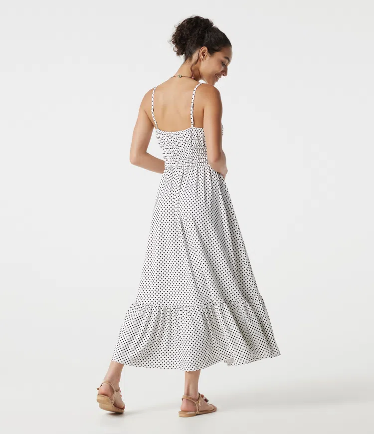 Snow Dots Fließendes Midi-Slipkleid mit Punkten und vorderer Bindung, lässig / 2