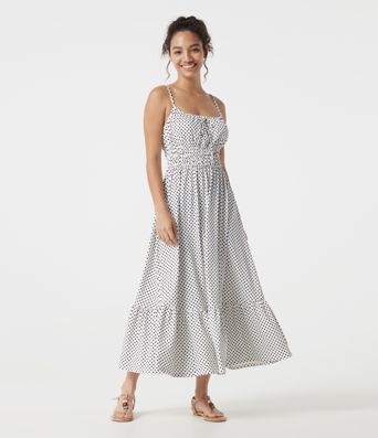 Robe nuisette midi fluide à pois avec lien à nouer à l’avant Robe nuisette midi fluide à pois avec lien à nouer à l’avant