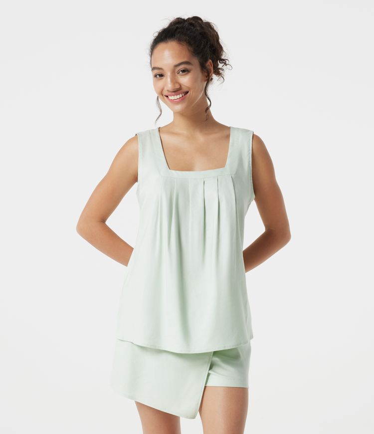 Lässiges Tanktop aus Leinenmischung mit quadratischem Ausschnitt