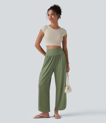Lässige Hose mit hohem Bund, Seitentaschen, Bauchkontrolle und abgerundetem Saum Lässige Hose mit hohem Bund, Seitentaschen, Bauchkontrolle und abgerundetem Saum