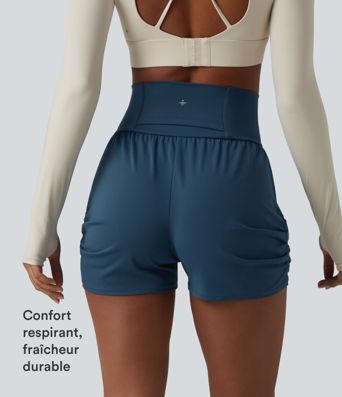 Short de yoga SoftlyZero™ Airy taille haute froncé effet frais InstantCool 7,5 cm avec poches