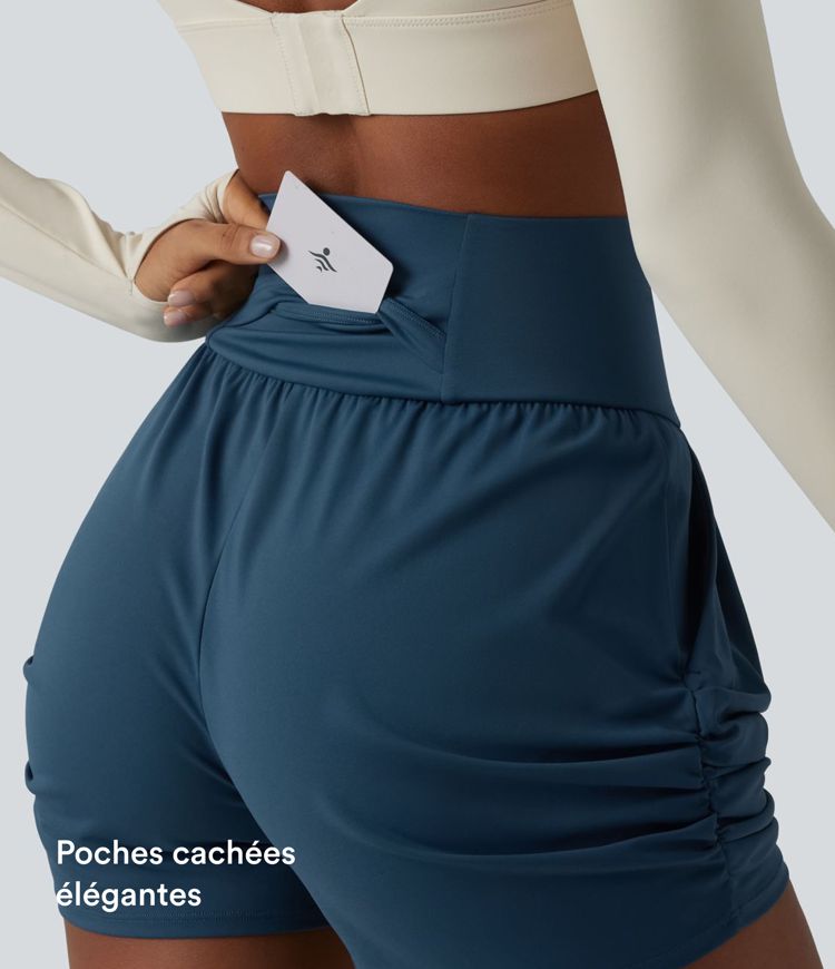 Short de yoga SoftlyZero™ Airy taille haute froncé effet frais InstantCool 7,5 cm avec poches