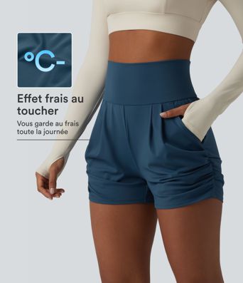 Short de yoga SoftlyZero™ Airy taille haute froncé effet frais InstantCool 7,5 cm avec poches