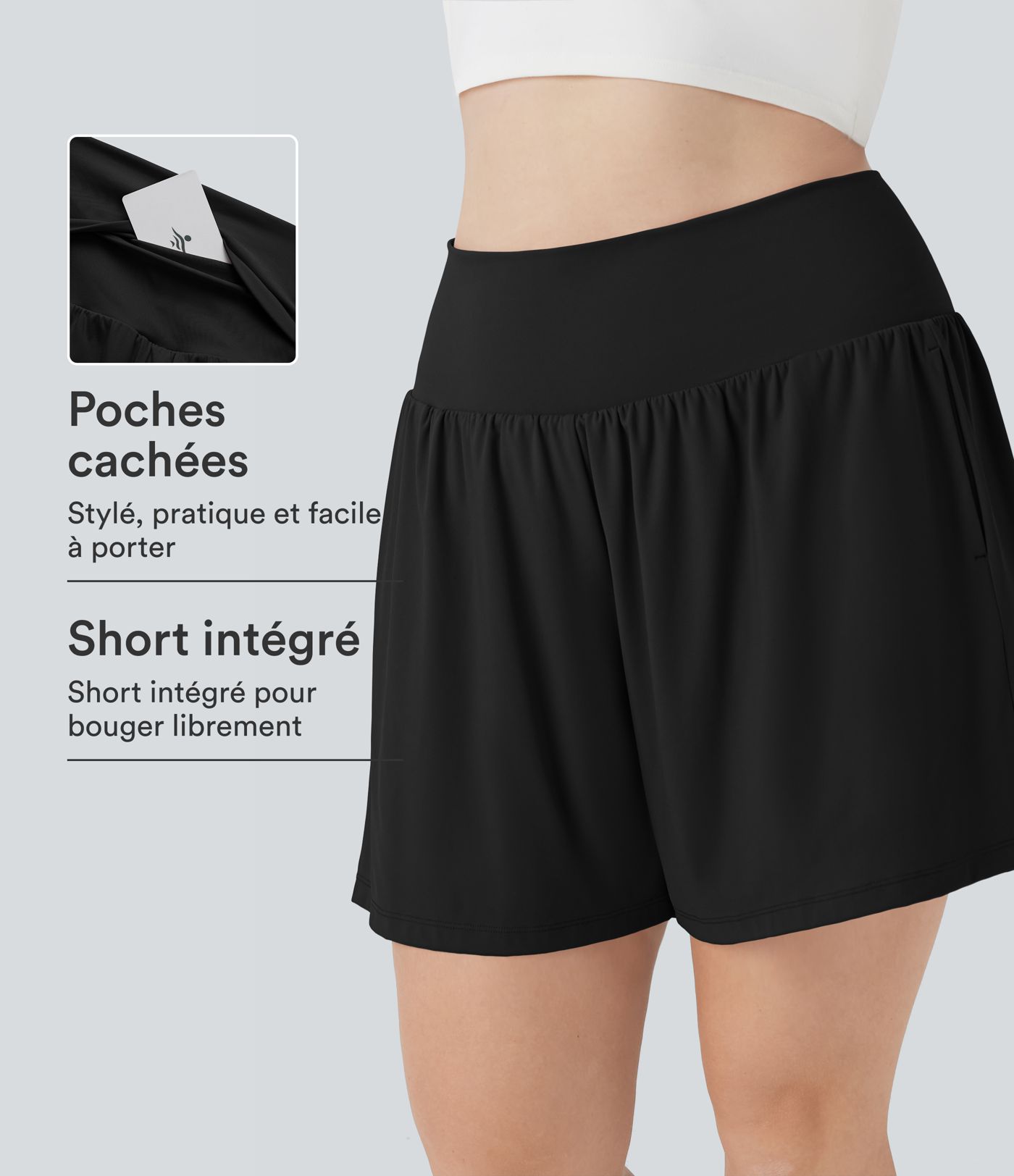 Short tailleur 2-en-1 Cool Touch yoga taille très haute Softlyzero™ Airy grande taille 17,5 cm avec poches Short tailleur 2-en-1 Cool Touch yoga taille très haute Softlyzero™ Airy grande taille 17,5 cm avec poches
