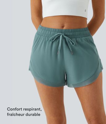 Shorts Running 7,5cm 2 en1 Taille Mi-Haute Cordon de Serrage Empiècement Mesh Contrastant Shorts Running 7,5cm 2 en1 Taille Mi-Haute Cordon de Serrage Empiècement Mesh Contrastant
