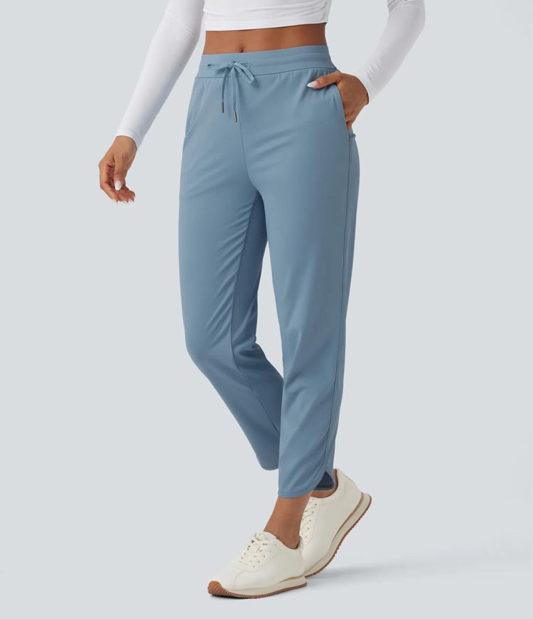 Mid Rise Drawstring Curved Hem Quick Dry Golf Tapered Pants with Pockets-UPF40+ Mid Rise Drawstring Curved Hem Quick Dry Golf Tapered Pants with Pockets-UPF40+