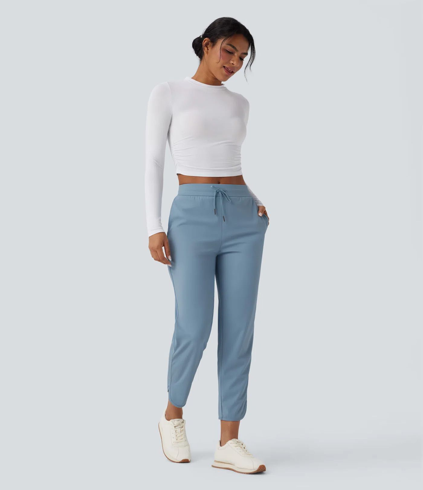 Mid Rise Drawstring Curved Hem Quick Dry Golf Tapered Pants with Pockets-UPF40+ Mid Rise Drawstring Curved Hem Quick Dry Golf Tapered Pants with Pockets-UPF40+