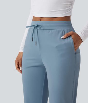 Mid Rise Drawstring Curved Hem Quick Dry Golf Tapered Pants with Pockets-UPF40+ Mid Rise Drawstring Curved Hem Quick Dry Golf Tapered Pants with Pockets-UPF40+