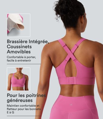 Haut brassière de sport Halara UltraSculpt™ maintien moyen col V, dos nu, bretelles croisées, coussinets amovibles, bonnets E à G Haut brassière de sport Halara UltraSculpt™ maintien moyen col V, dos nu, bretelles croisées, coussinets amovibles, bonnets E à G