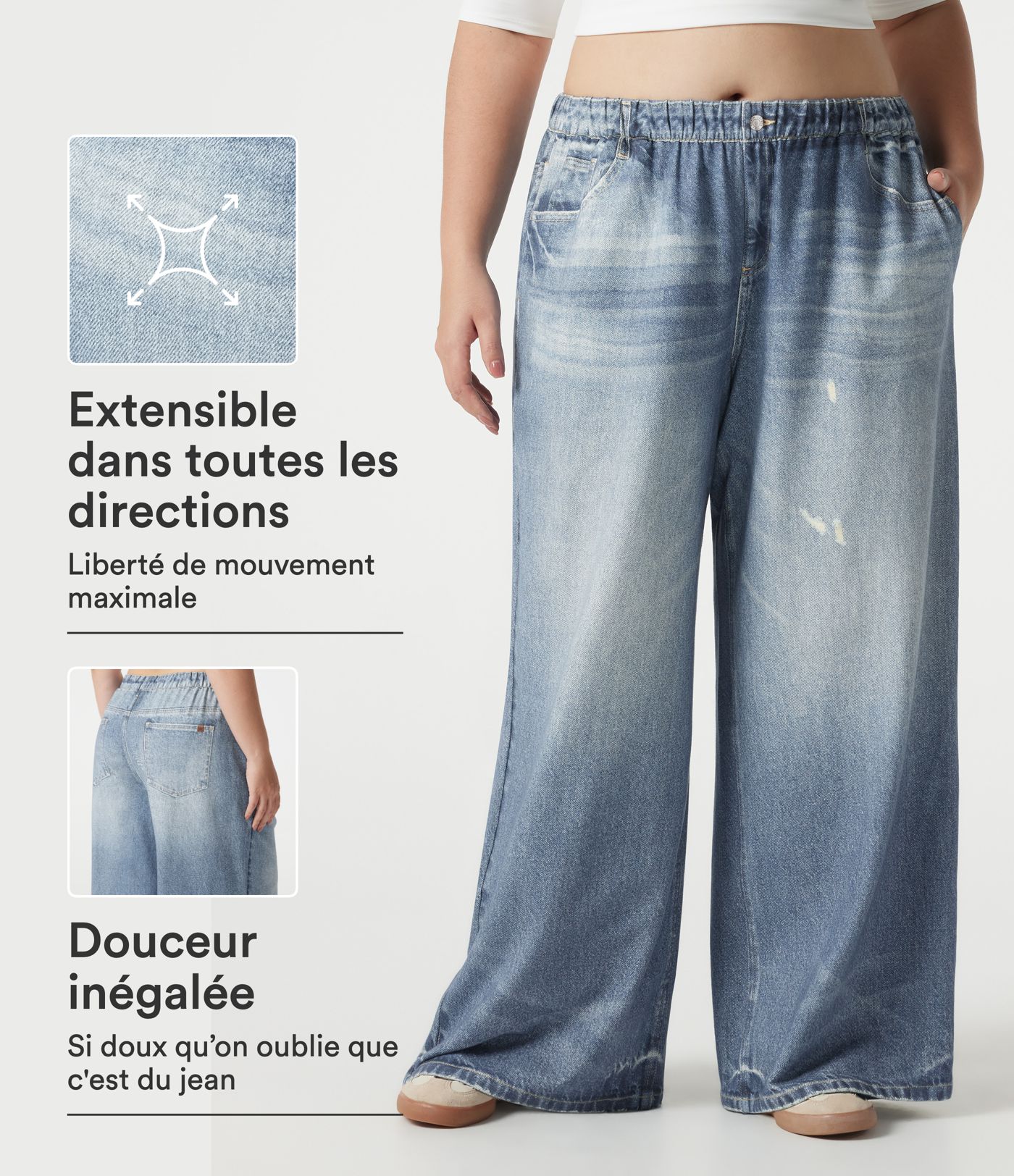 Pantalon jogging grande taille en molleton French Terry effet jean avec poches Pantalon jogging grande taille en molleton French Terry effet jean avec poches