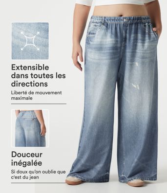 Pantalon jogging grande taille en molleton French Terry effet jean avec poches Pantalon jogging grande taille en molleton French Terry effet jean avec poches