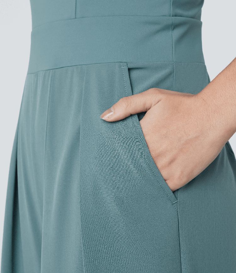 Breezeful™ Backless Side Invisible Zipper Pocket Wide Leg Quick Dry Resort Slip Jumpsuit Breezeful™ Backless Side Invisible Zipper Pocket Wide Leg Quick Dry Resort Slip Jumpsuit