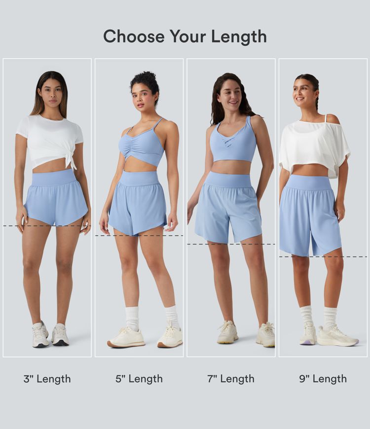SoftlyZero™ QuickDry High Waisted Tummy Control Reflective Dots Crossover Hem 2-in-1 Running Shorts 5'' with Pockets SoftlyZero™ QuickDry High Waisted Tummy Control Reflective Dots Crossover Hem 2-in-1 Running Shorts 5'' with Pockets